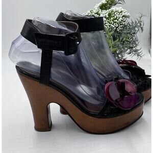 Marni Designer Chunky Wooden Heel lucite flowers Platforms Retro sz 37/6.5